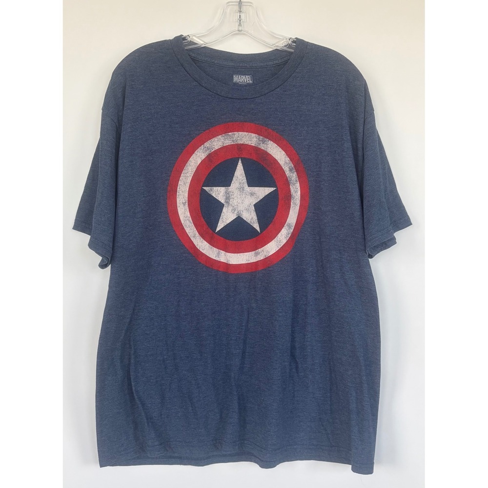 Marvel Captain America Shield T Shirt Mens XL Blue Heathered Distressed Graphic